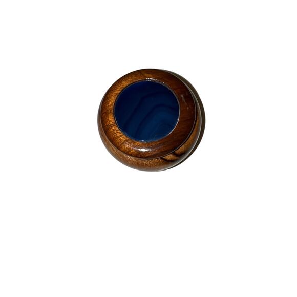 Wookden trinket dish with blue agate on lid - Picture 4 of 7